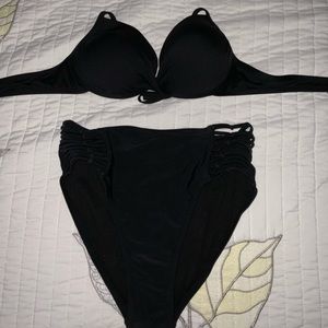 Black push-up top and high waist bikini set